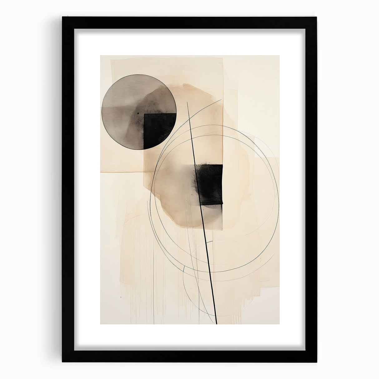 Geometric Minimalist Wall Art - Abstract Circles and Lines in Neutral Tones