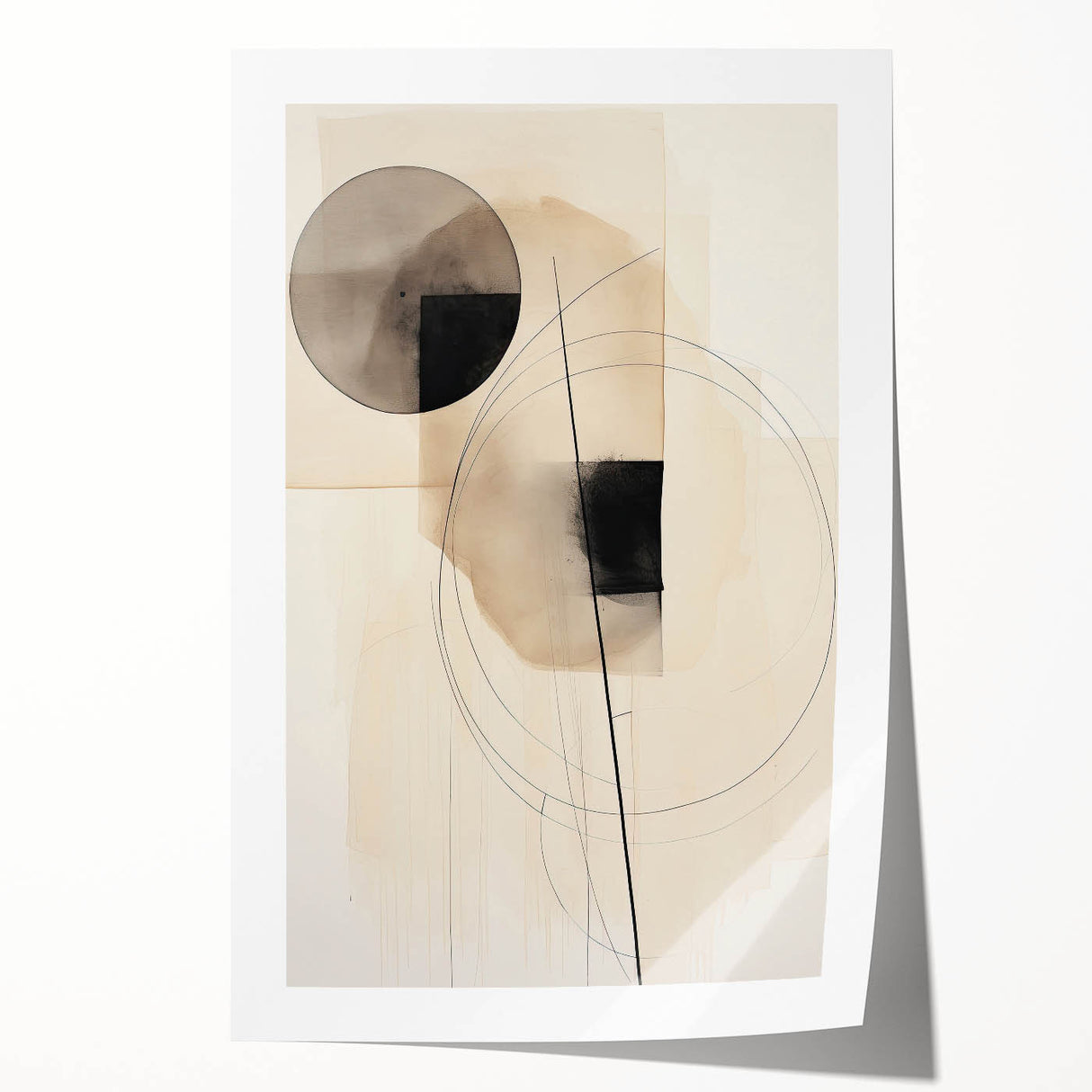 Geometric Minimalist Wall Art - Abstract Circles and Lines in Neutral Tones