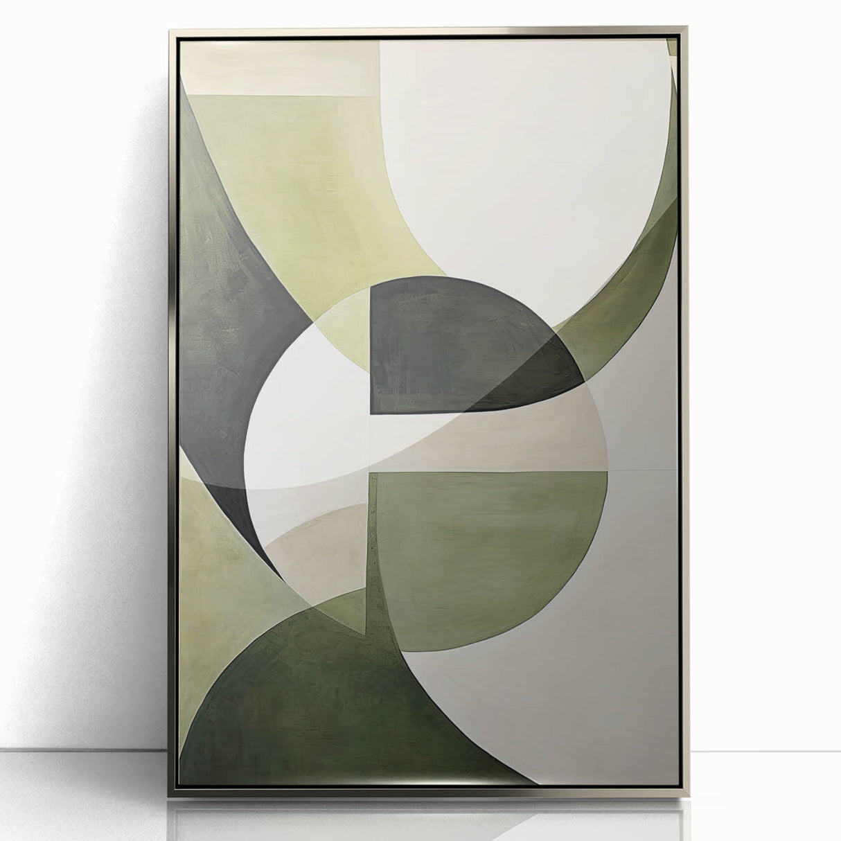 Geometric Minimalist Wall Art - Abstract Green and White Curves Design