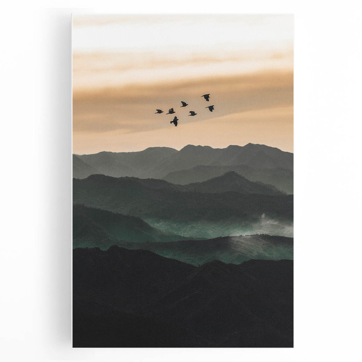 Twilight Flight Over Hills - Rustic Landscape Art