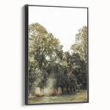 Rustic Wall Art: Serene Forest & Stone Structure – Farmhouse Decor Print