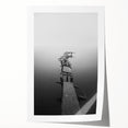 Rustic Wall Art: Broken Dock in Fog – Minimalist Black & White Print