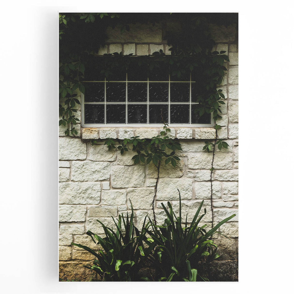 Rustic Stone Wall with Greenery Wall Art – Farmhouse Decor with Natural Charm