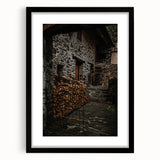 Rustic Stone Building with Firewood Wall Art – Farmhouse Decor Charm