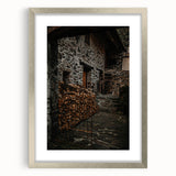 Rustic Stone Building with Firewood Wall Art – Farmhouse Decor Charm
