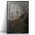 Rustic Stone Building with Firewood Wall Art – Farmhouse Decor Charm