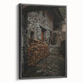 Rustic Stone Building with Firewood Wall Art – Farmhouse Decor Charm