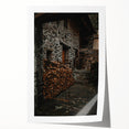 Rustic Stone Building with Firewood Wall Art – Farmhouse Decor Charm