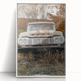 Rustic Wall Art: Vintage Abandoned Truck in Autumn Scene