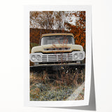 Rustic Wall Art: Vintage Abandoned Truck in Autumn Scene