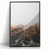 Misty Mountain Sunrise, Rustic Autumn Wall Art Print