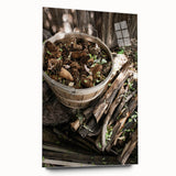 Rustic Wall Art - Pinecones in Wooden Basket, Farmhouse Decor Print