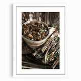 Rustic Wall Art - Pinecones in Wooden Basket, Farmhouse Decor Print