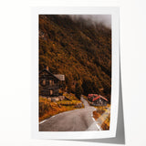 Rustic Wall Art - Country Road and Wooden Cabin for Farmhouse Decor