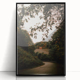 Rustic Landscape Art - Serene Country Road with Distant Red Barn