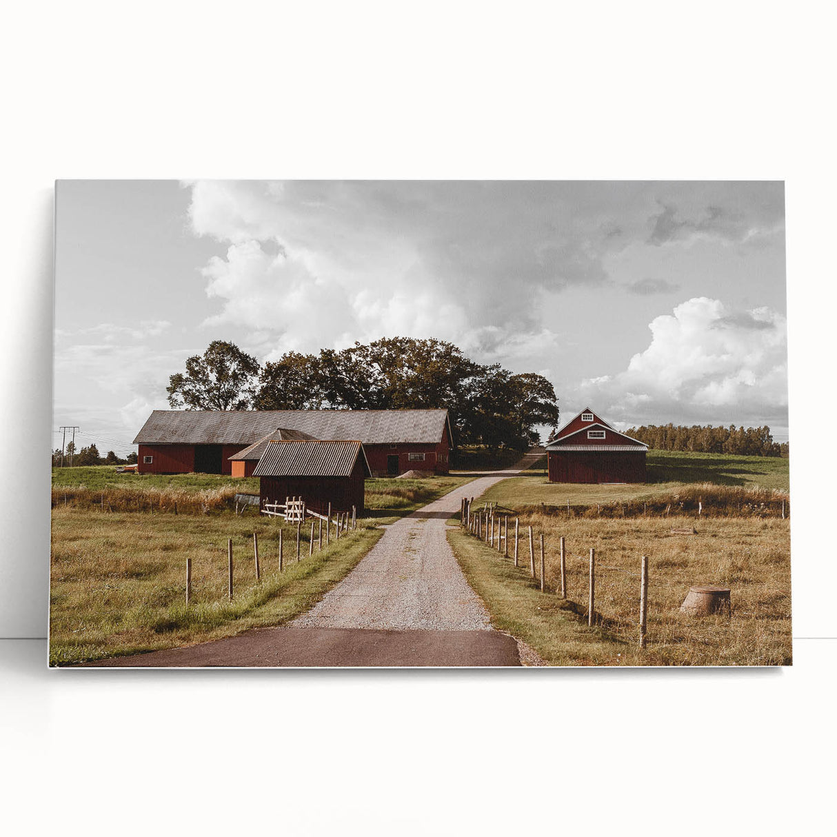 Rustic Farmhouse Wall Art – Red Barns and Countryside Road for Rustic Decor