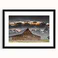 Rustic Wall Art - Barn and Mountain Landscape with Dramatic Sky
