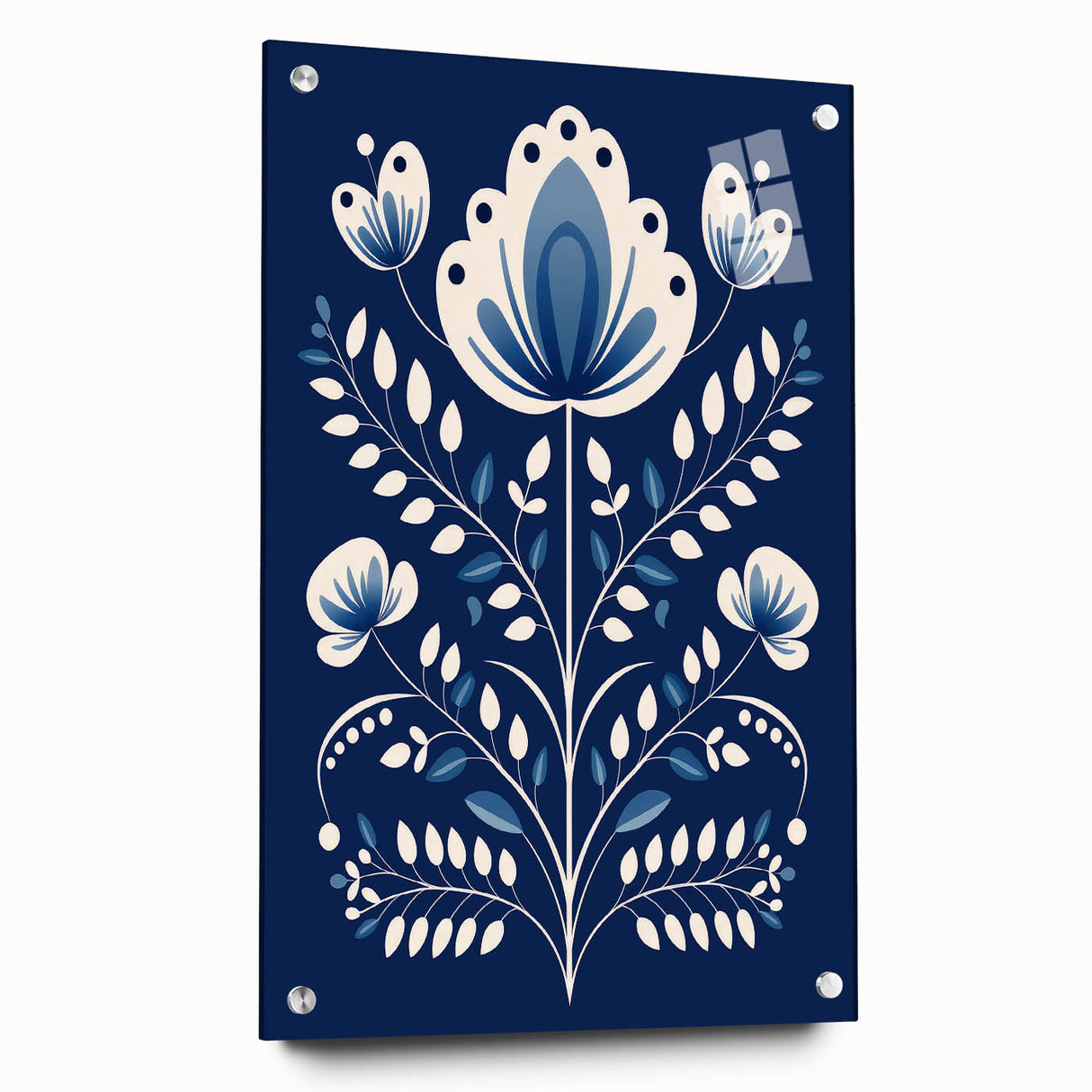 Minimalist Scandinavian Wall Art | Nordic Floral Print in Blue & White
