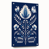 Minimalist Scandinavian Wall Art | Nordic Floral Print in Blue & White