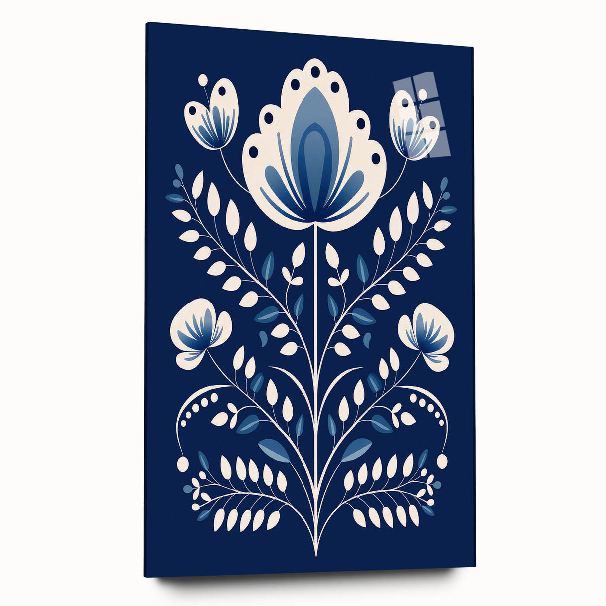 Minimalist Scandinavian Wall Art | Nordic Floral Print in Blue & White