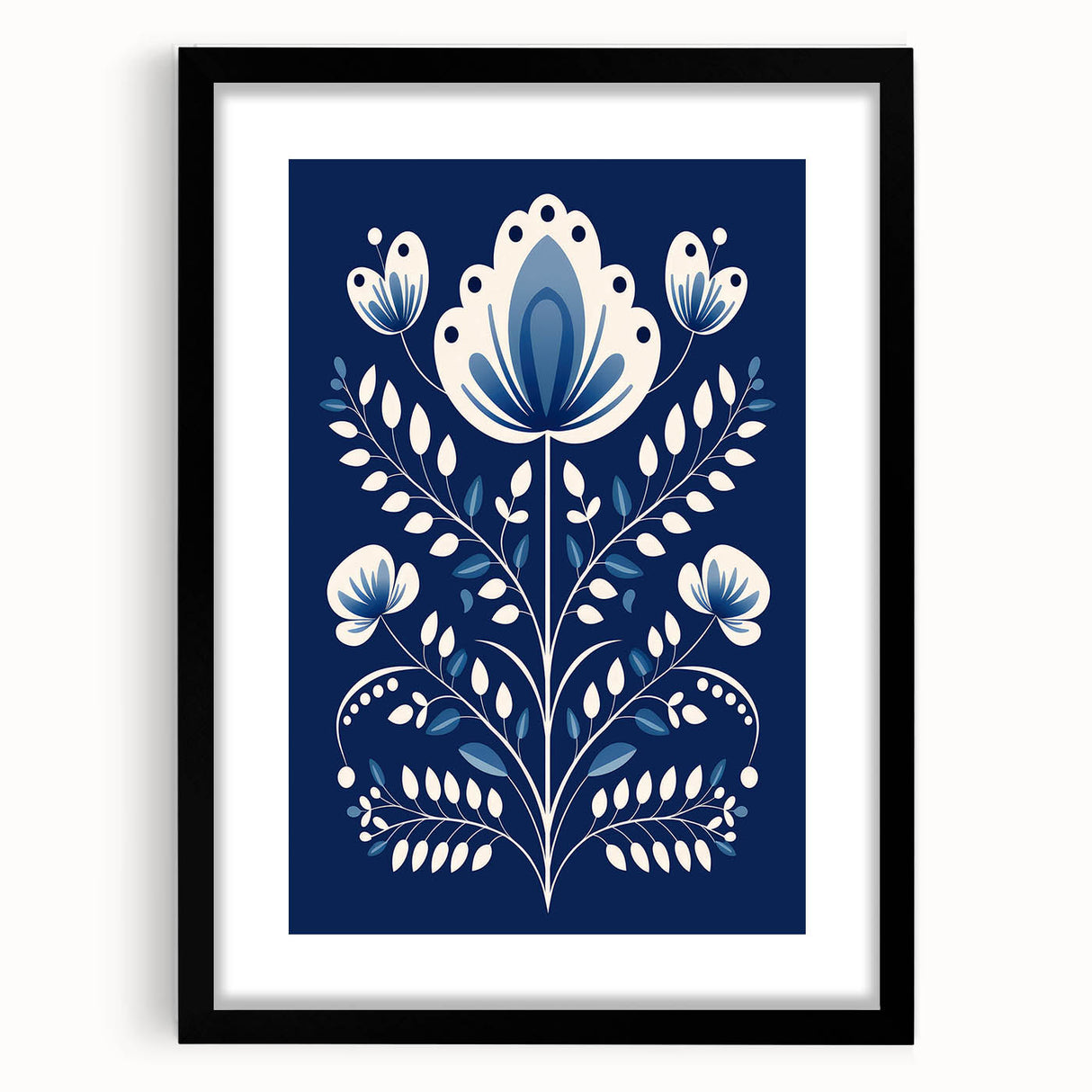 Minimalist Scandinavian Wall Art | Nordic Floral Print in Blue & White