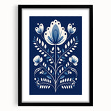 Minimalist Scandinavian Wall Art | Nordic Floral Print in Blue & White