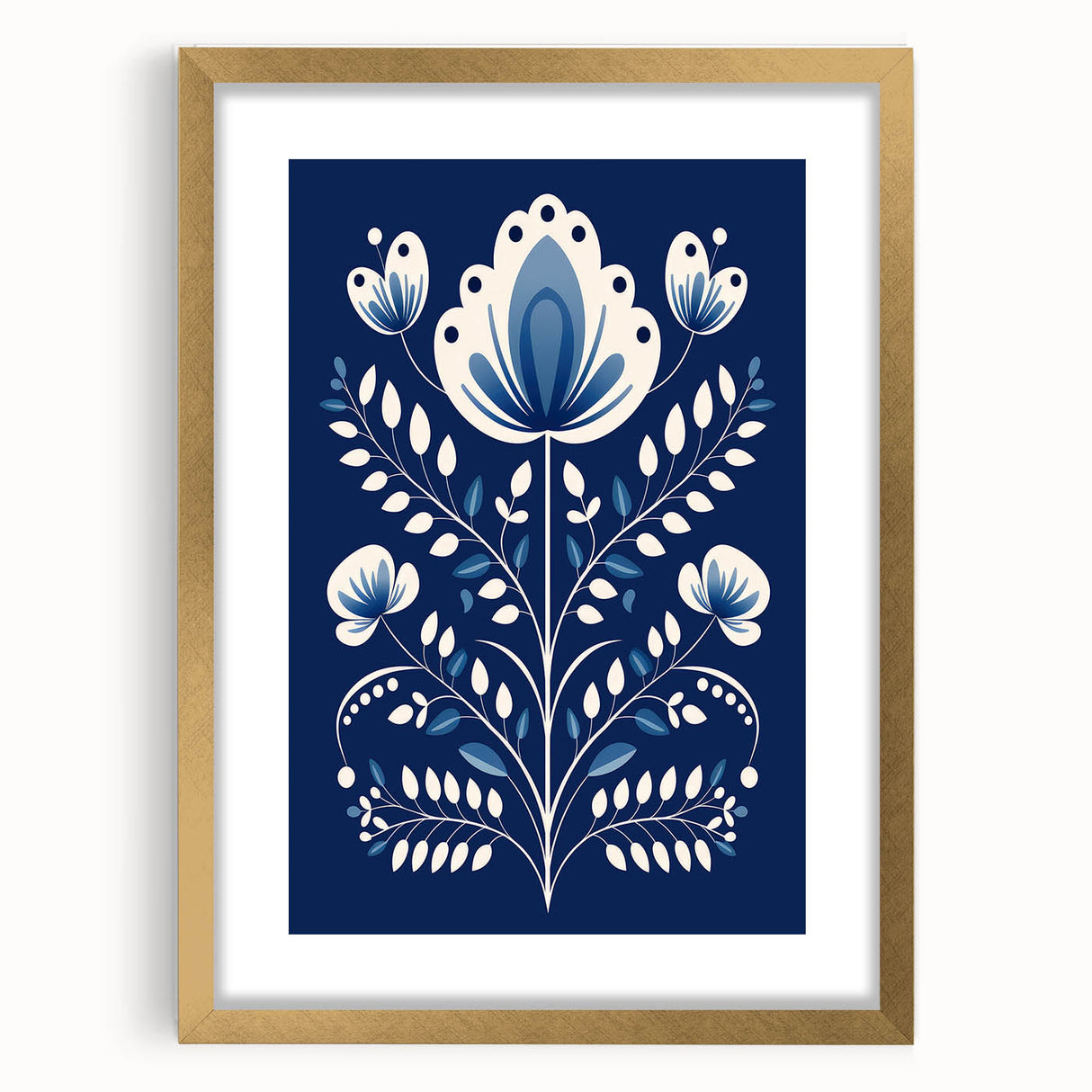 Minimalist Scandinavian Wall Art | Nordic Floral Print in Blue & White