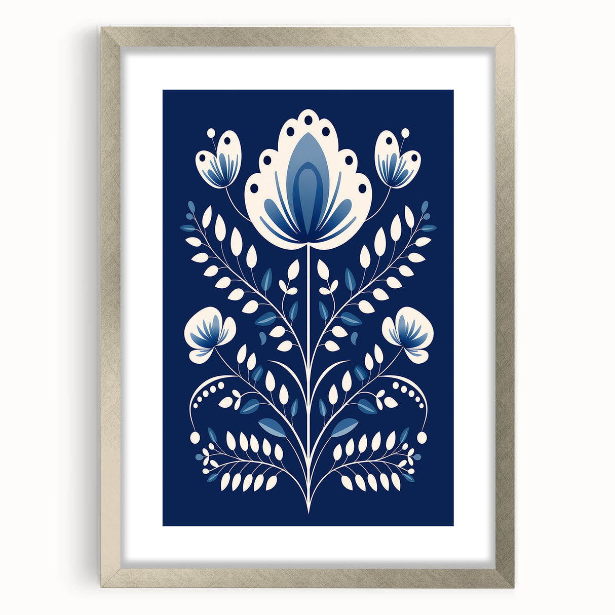 Minimalist Scandinavian Wall Art | Nordic Floral Print in Blue & White