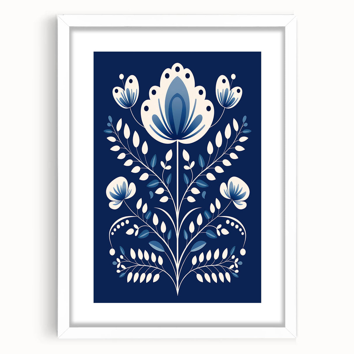 Minimalist Scandinavian Wall Art | Nordic Floral Print in Blue & White