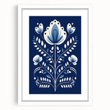 Minimalist Scandinavian Wall Art | Nordic Floral Print in Blue & White