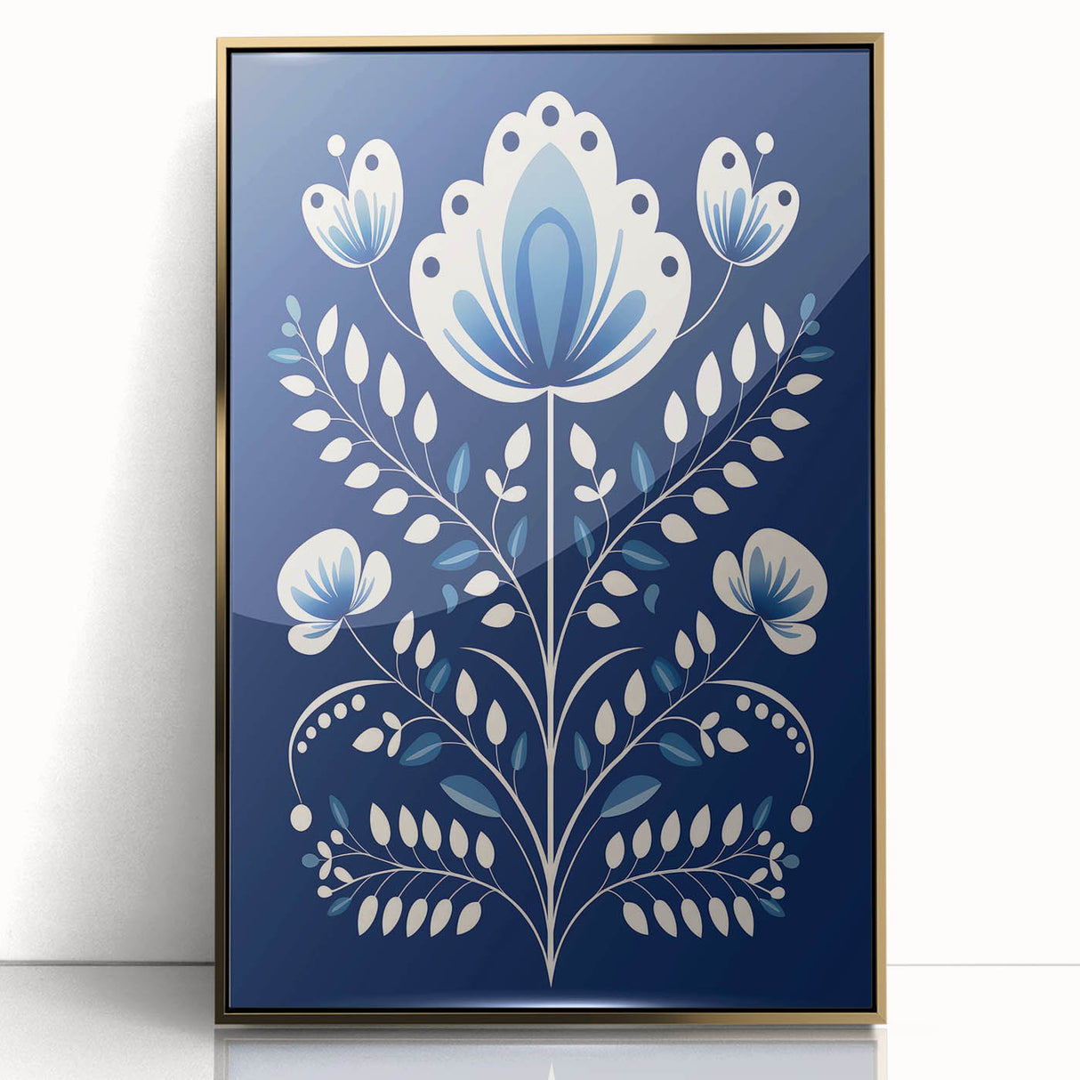 Minimalist Scandinavian Wall Art | Nordic Floral Print in Blue & White