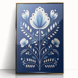 Minimalist Scandinavian Wall Art | Nordic Floral Print in Blue & White
