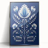 Minimalist Scandinavian Wall Art | Nordic Floral Print in Blue & White