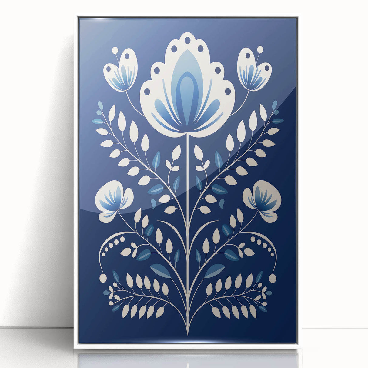 Minimalist Scandinavian Wall Art | Nordic Floral Print in Blue & White