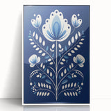 Minimalist Scandinavian Wall Art | Nordic Floral Print in Blue & White