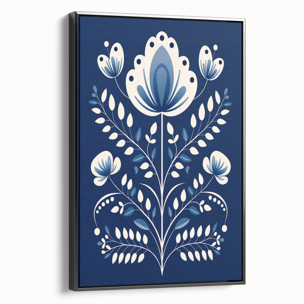 Minimalist Scandinavian Wall Art | Nordic Floral Print in Blue & White