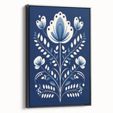 Minimalist Scandinavian Wall Art | Nordic Floral Print in Blue & White