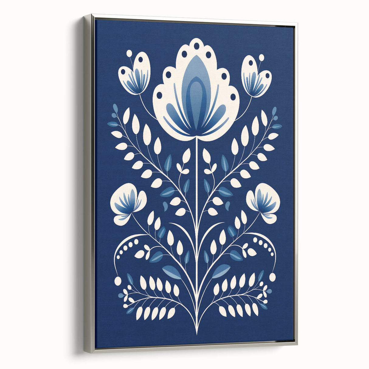 Minimalist Scandinavian Wall Art | Nordic Floral Print in Blue & White