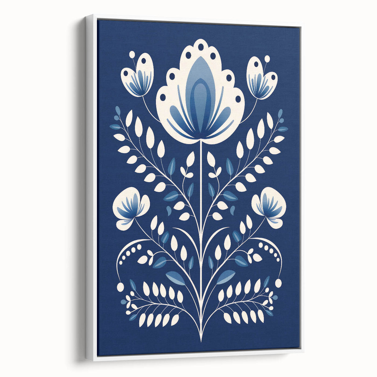 Minimalist Scandinavian Wall Art | Nordic Floral Print in Blue & White