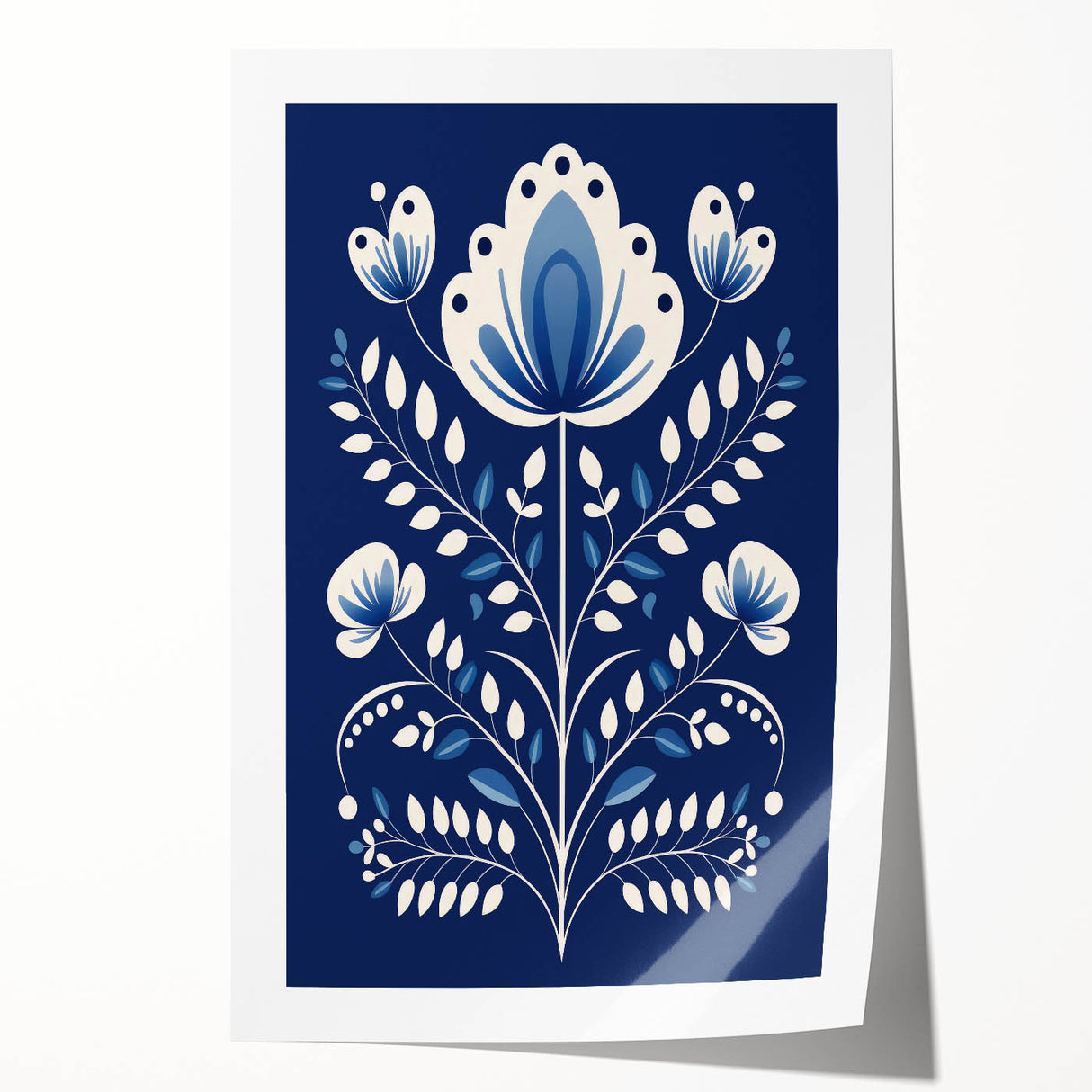 Minimalist Scandinavian Wall Art | Nordic Floral Print in Blue & White