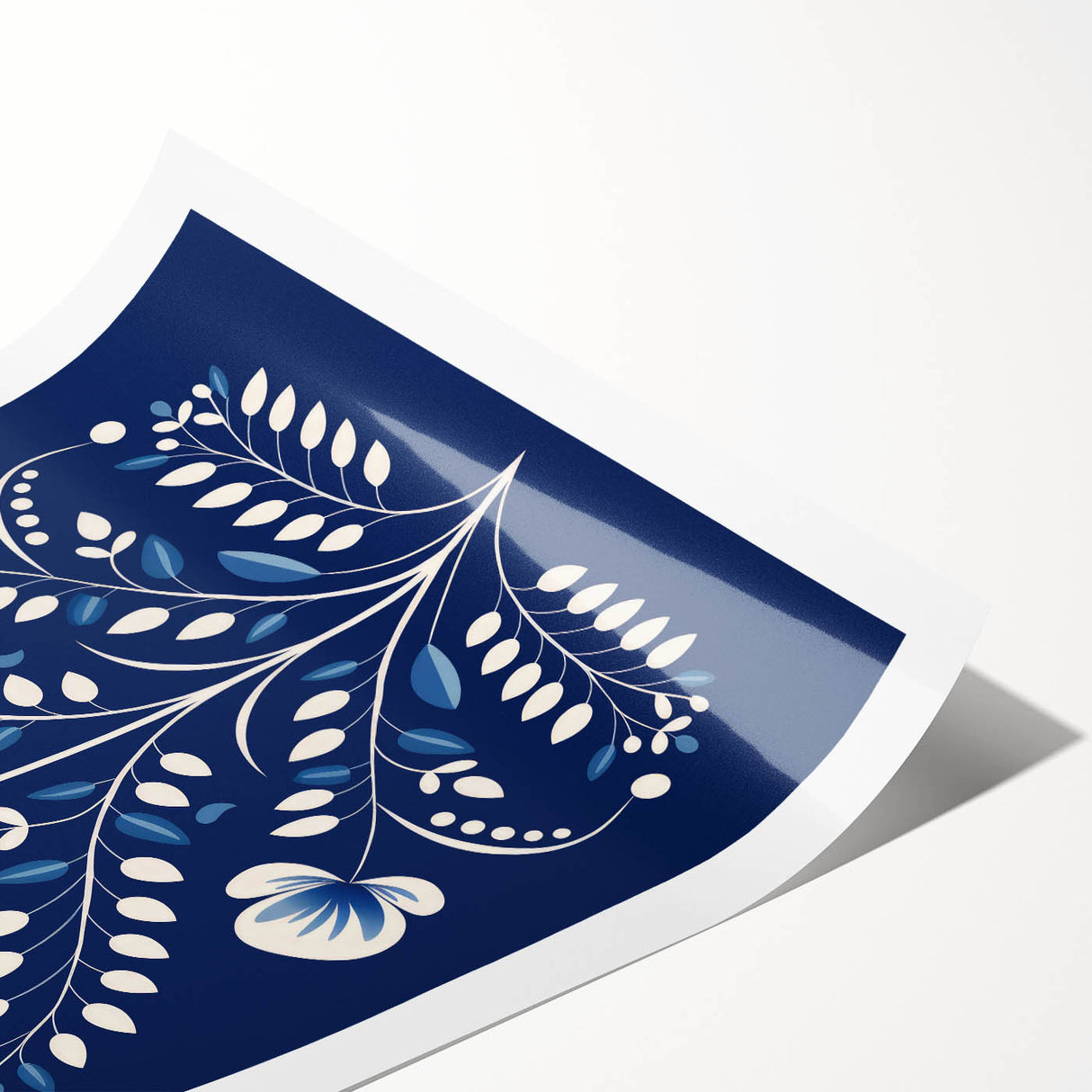 Minimalist Scandinavian Wall Art | Nordic Floral Print in Blue & White