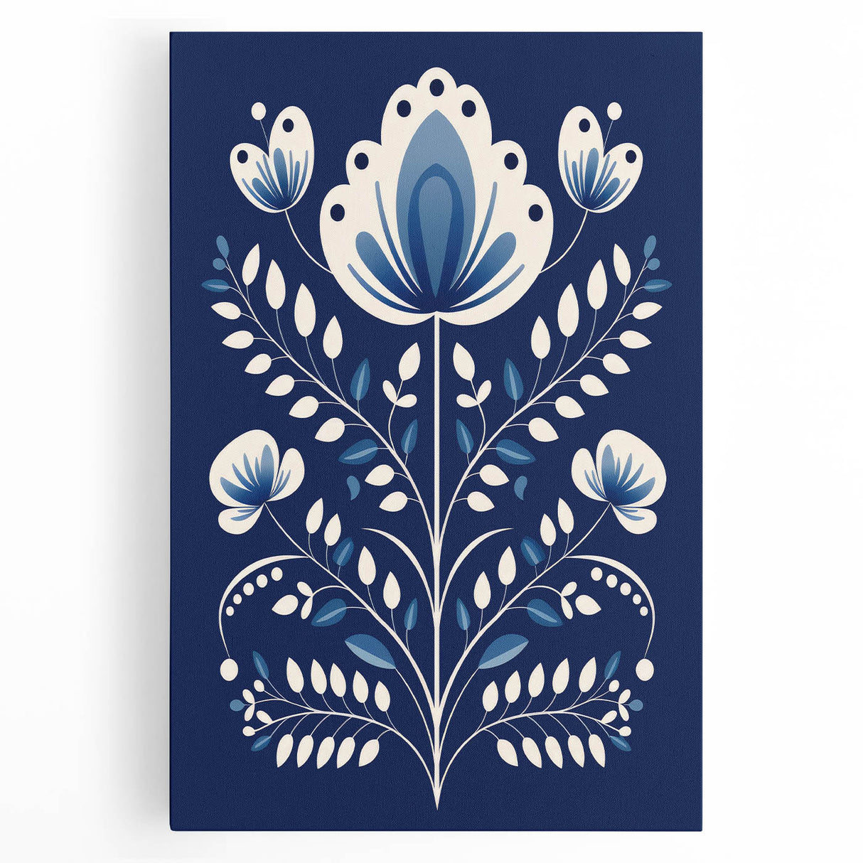 Minimalist Scandinavian Wall Art | Nordic Floral Print in Blue & White