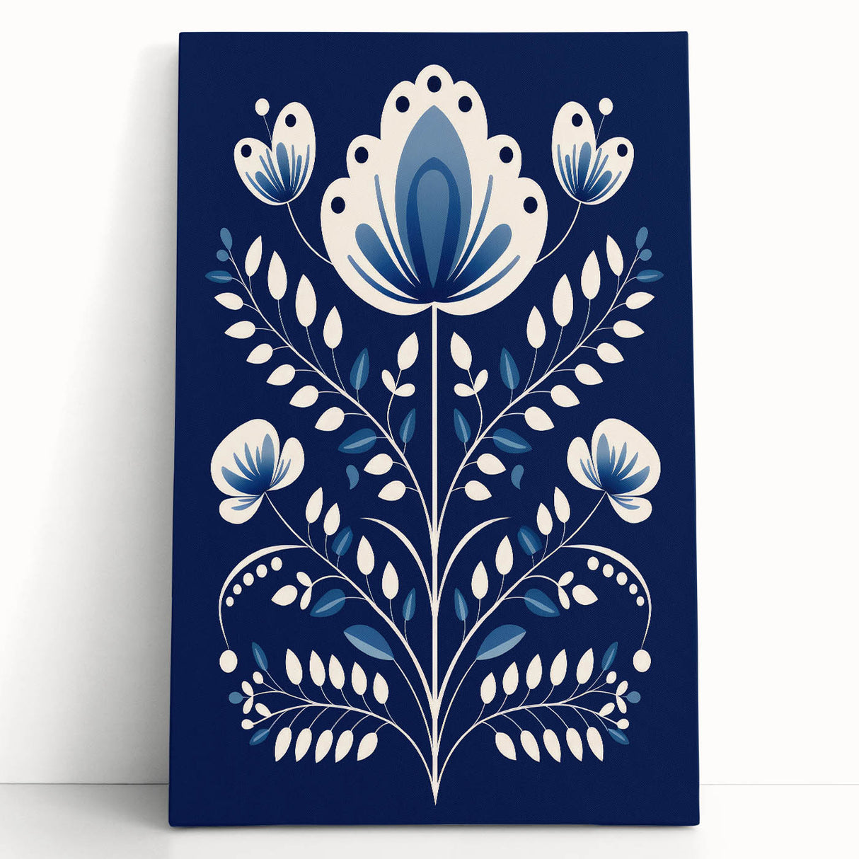 Minimalist Scandinavian Wall Art | Nordic Floral Print in Blue & White