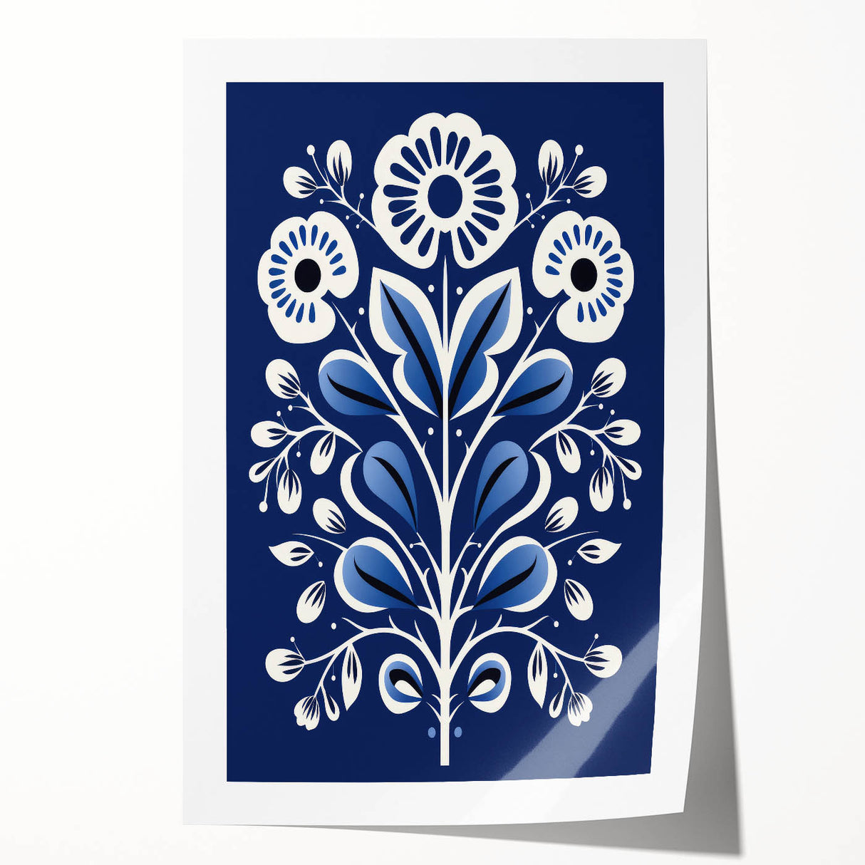 Nordic Minimalist Floral Art | Blue and White Scandinavian Wall Decor