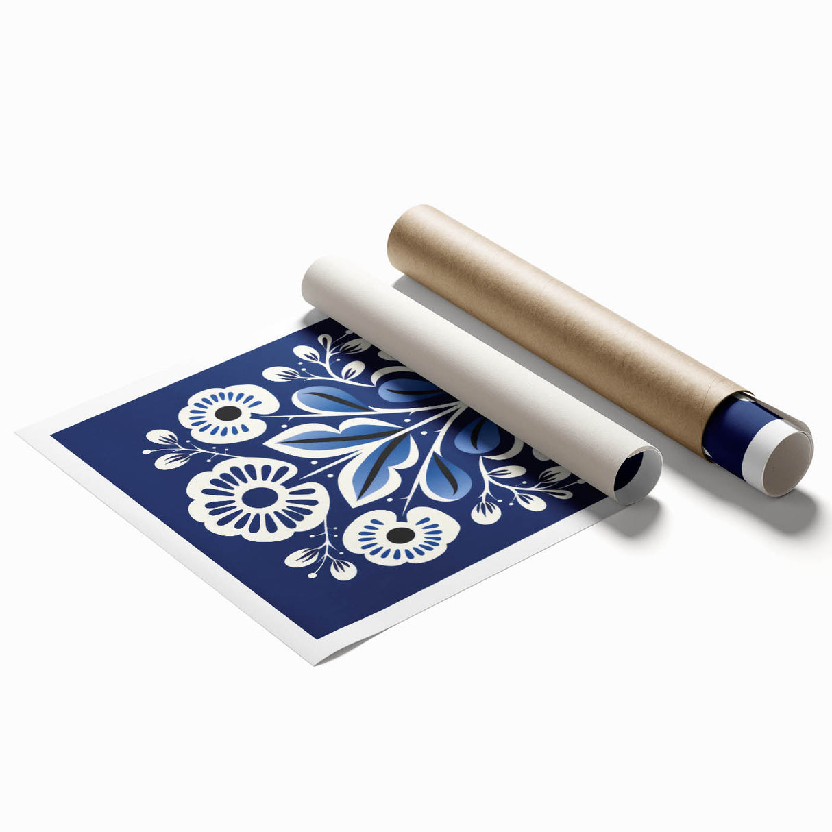 Nordic Minimalist Floral Art | Blue and White Scandinavian Wall Decor