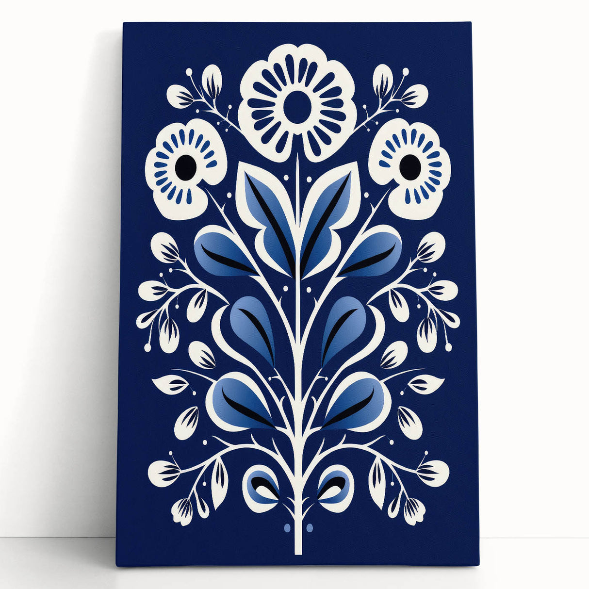 Nordic Minimalist Floral Art | Blue and White Scandinavian Wall Decor
