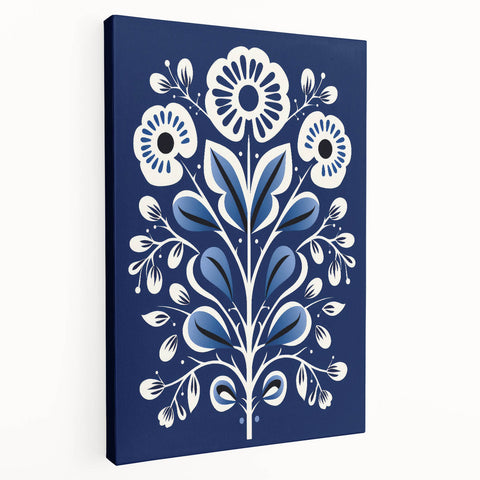 Nordic Minimalist Floral Art | Blue and White Scandinavian Wall Decor