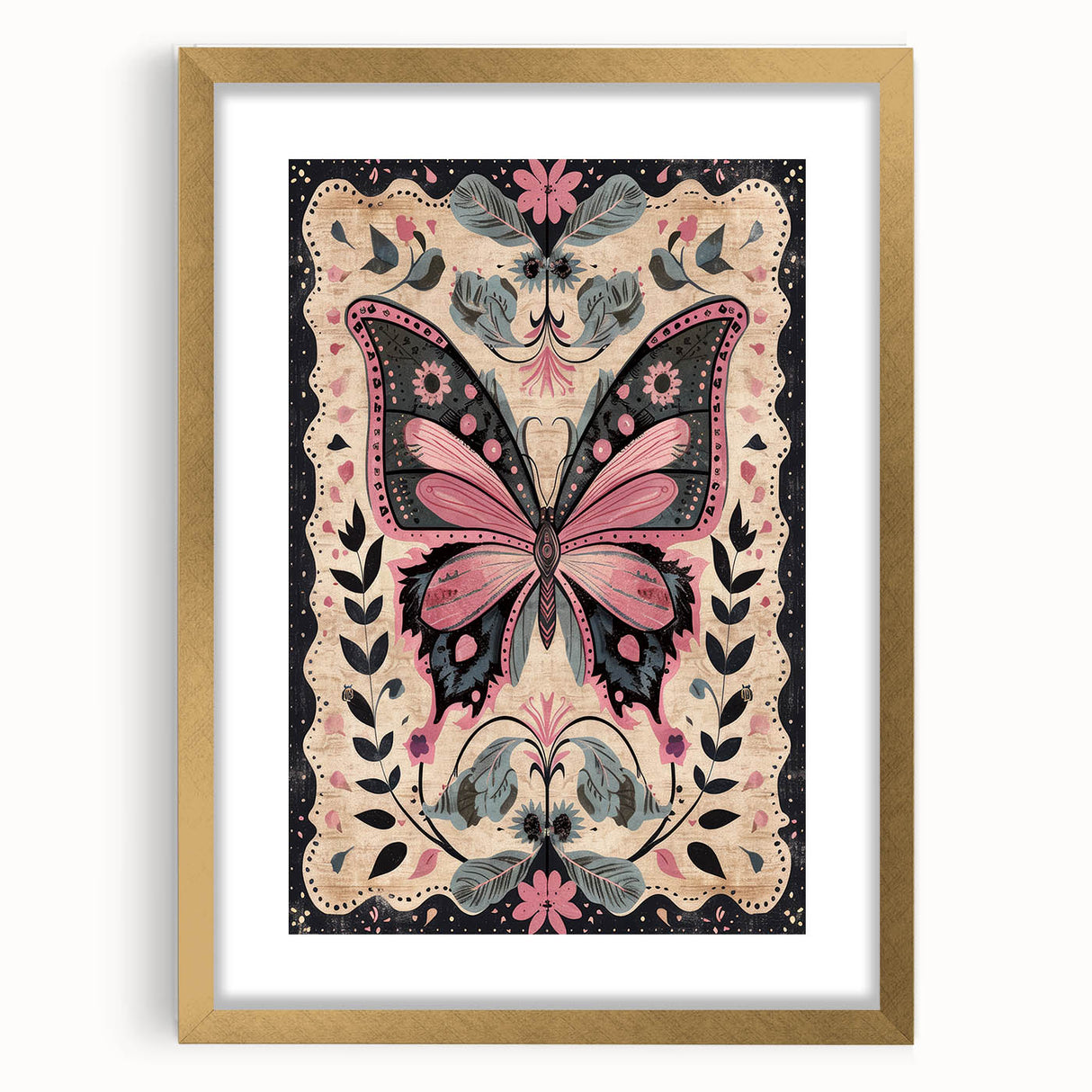 Scandinavian Butterfly Art | Elegant Floral Nordic-Inspired Wall Decor