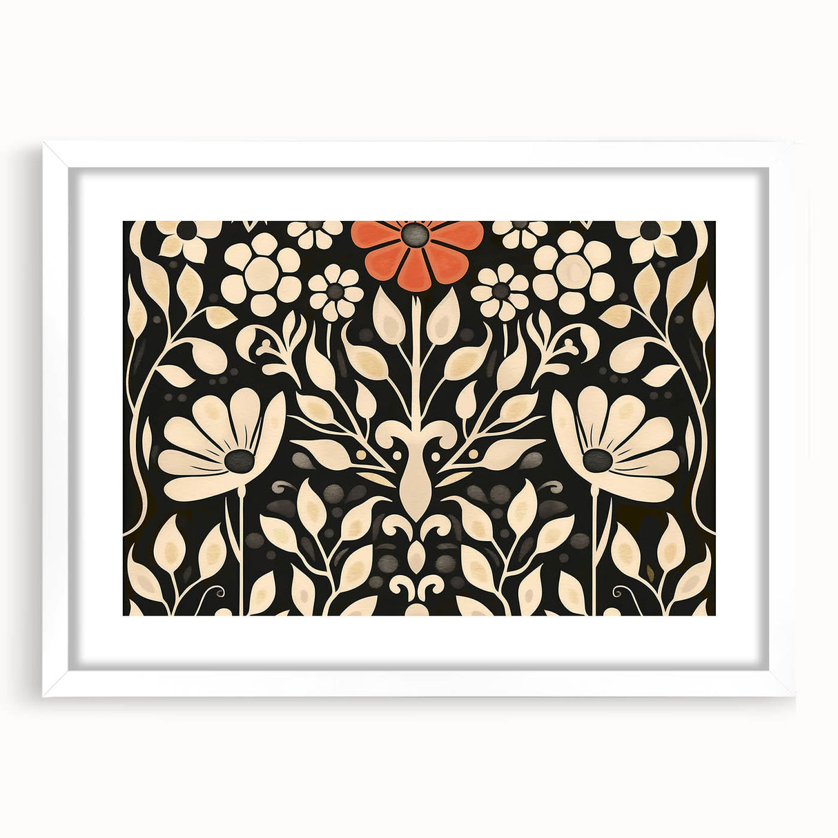 Scandinavian Wall Decor | Elegant Beige and Red Floral Art | Hygge Style