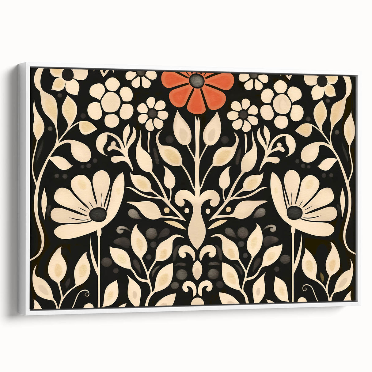 Scandinavian Wall Decor | Elegant Beige and Red Floral Art | Hygge Style